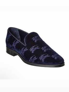 Burberry Wayne Velvet Embroidered Loafers Blue Knight EU41 US8 NWOB new ⚪️